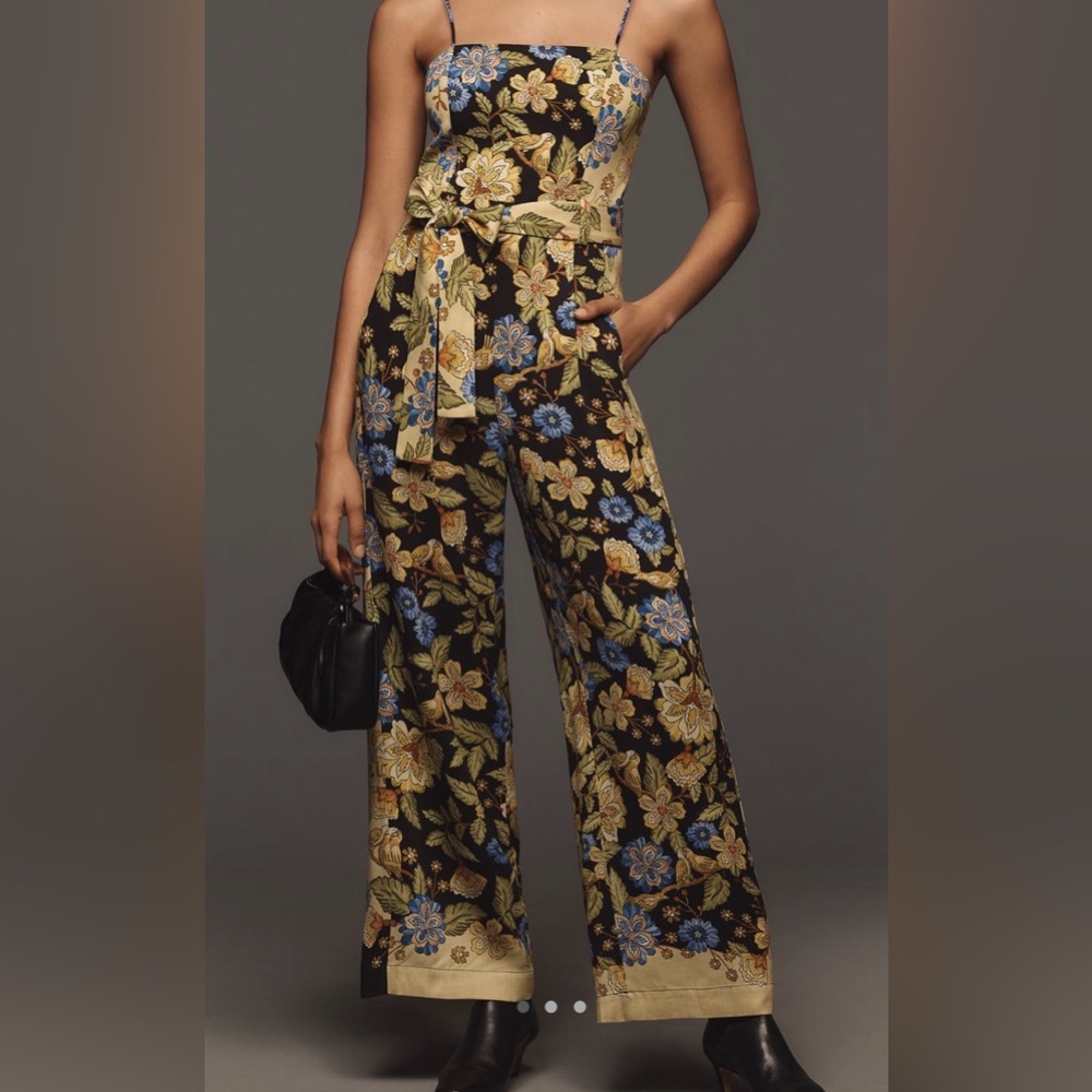 FARM Rio Floral Jumpsuit in Black and Gold